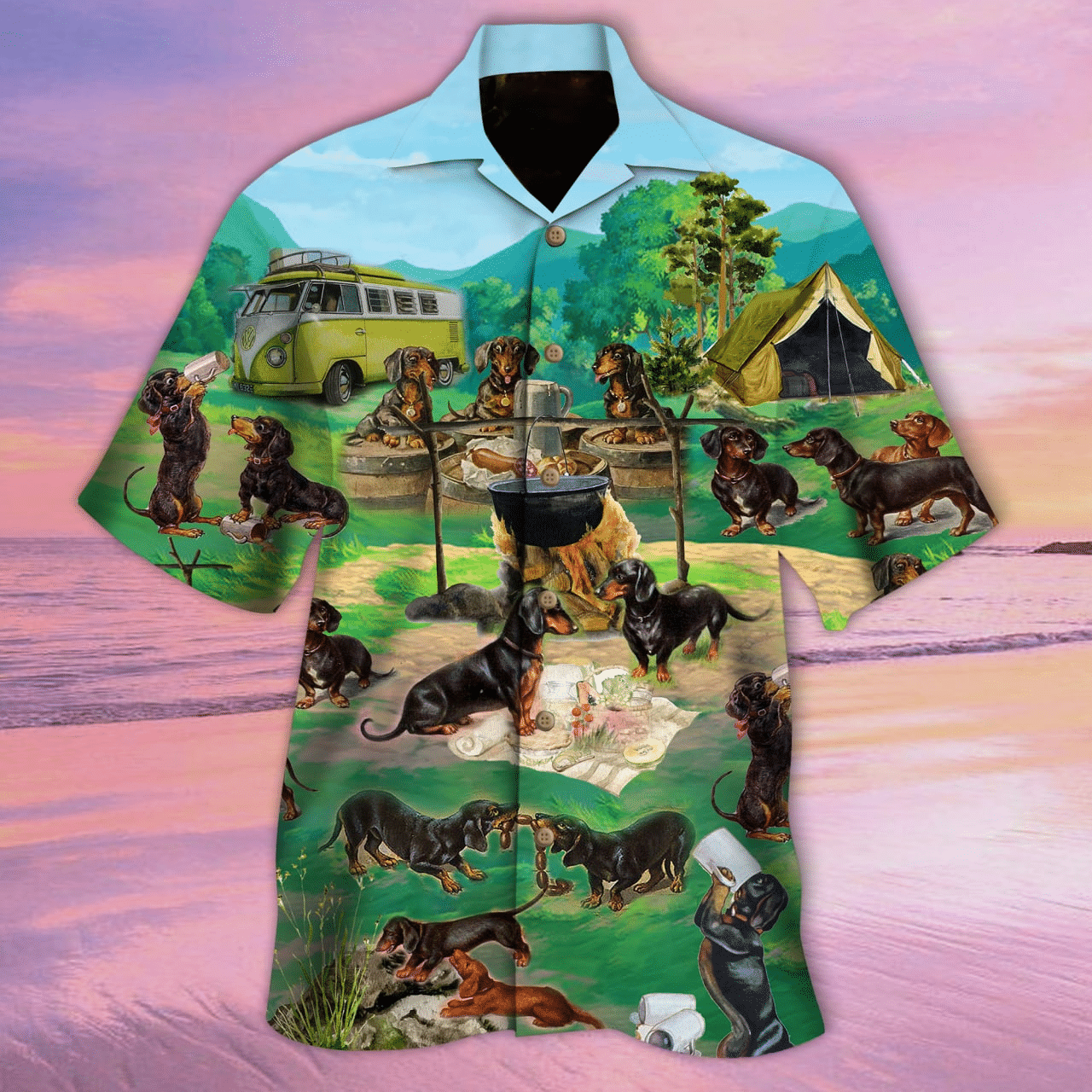 Dachshunds Go Camping Hawaiian Shirt | For Men &amp;amp; Women | Adult | Hw7973