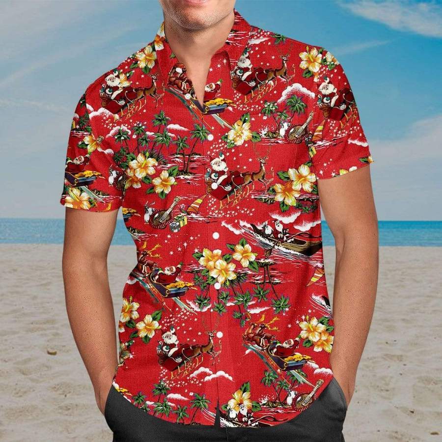 Hawaiian Aloha Shirts Red Santa Christmas