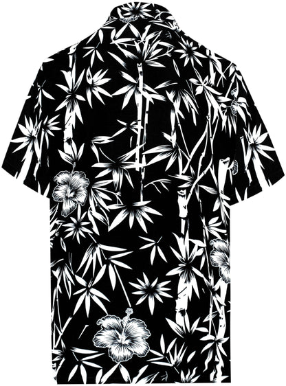 LA LEELA Shirt Casual Button Down Short Sleeve Beach Shirt Men Aloha Pocket shirt Halloween Black_W345