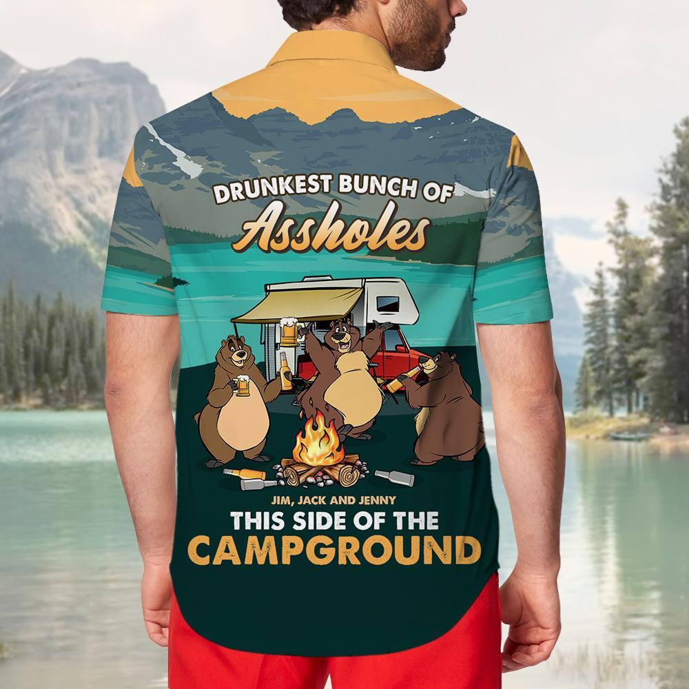 Camping Bear Drunkest Bunch Of Assholes Personalized Hawaii Shirt Hawaiian