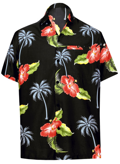 LA LEELA Shirt Casual Button Down Short Sleeve Beach Shirt Men Aloha Pocket shirt Halloween Black_W365