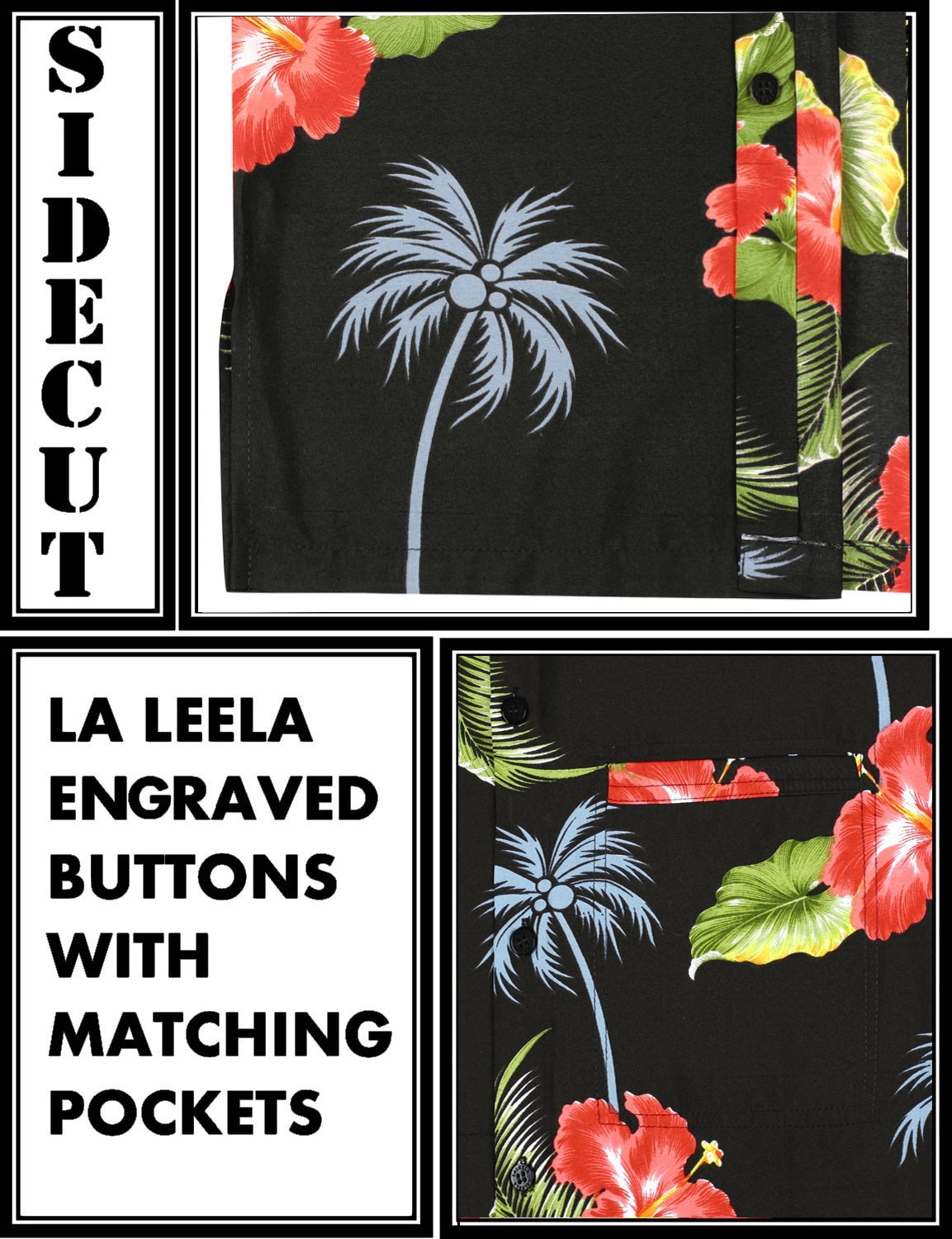 LA LEELA Shirt Casual Button Down Short Sleeve Beach Shirt Men Aloha Pocket shirt Halloween Black_W365