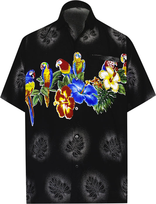 LA LEELA Shirt Casual Button Down Short Sleeve Beach Shirt Men Aloha Pocket shirt Halloween Black_W370