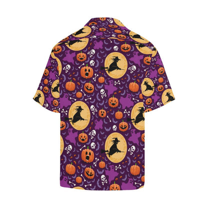 Halloween Pumpkin Witch Pattern Mens All Over Print Hawaiian Shirt