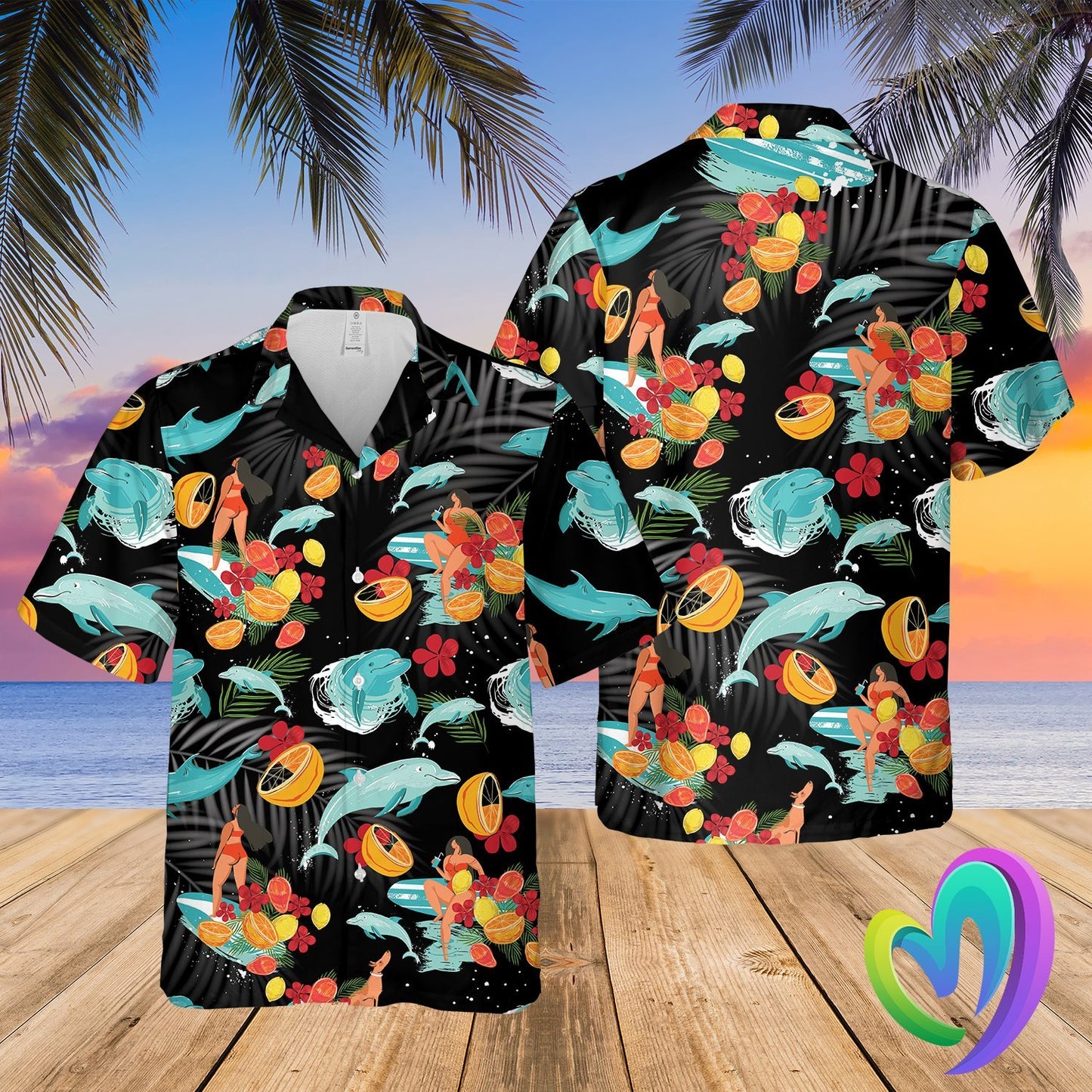 Dolphin Hawaiian Summer Beach Shirt Funny Aloha