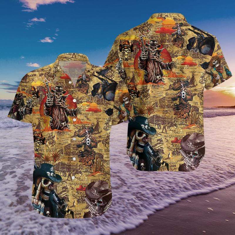 Halloween - Cowboy Skull Hawaiian Aloha Shirts #140121l