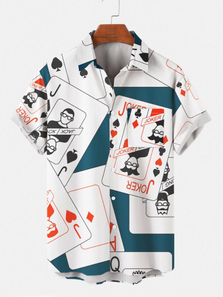Poker Printed Button Down Mens Short Sleeve Shirt Hawaiian