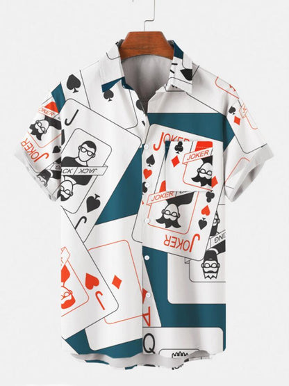 Poker Printed Button Down Mens Short Sleeve Shirt Hawaiian