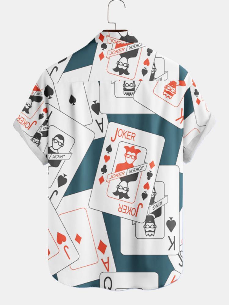 Poker Printed Button Down Mens Short Sleeve Shirt Hawaiian