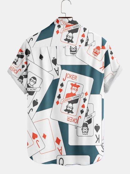 Poker Printed Button Down Mens Short Sleeve Shirt Hawaiian
