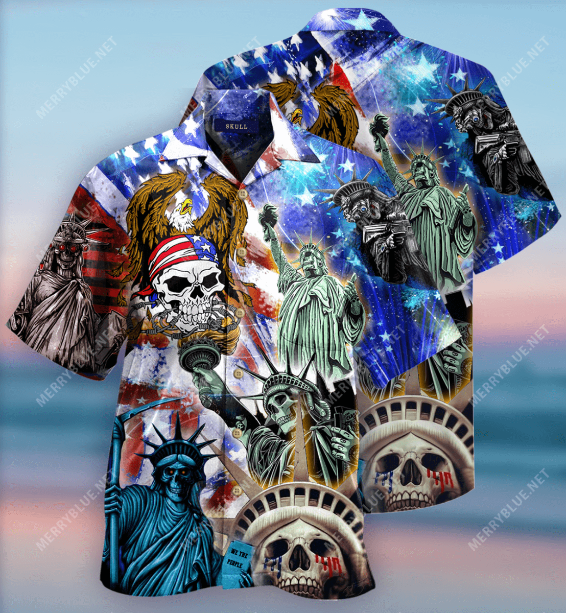 Amazing Eagle Skulls Lady liberty Love Their Country Hawaiian Aloha Shirts #V