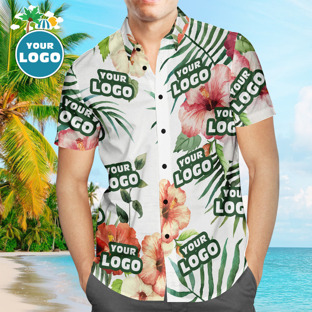 Custom Logo Hawaiian Shirts Summer Flowers Personalised Aloha Beach Shirt For Men