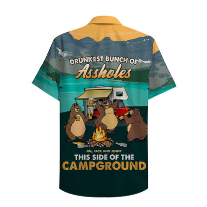 Camping Bear Drunkest Bunch Of Assholes Personalized Hawaii Shirt Hawaiian