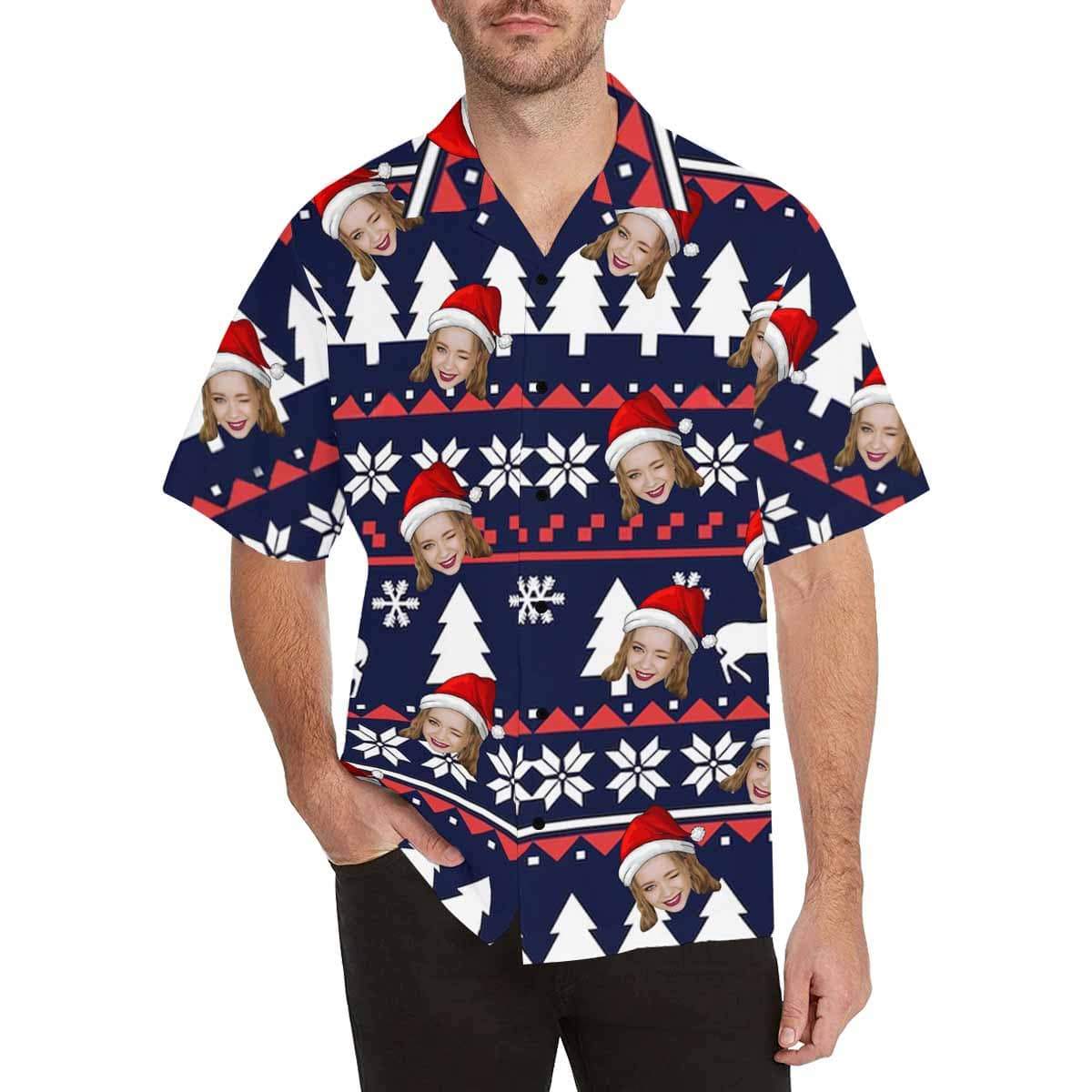 Custom Face Snow Christmas Hawaiian Shirt