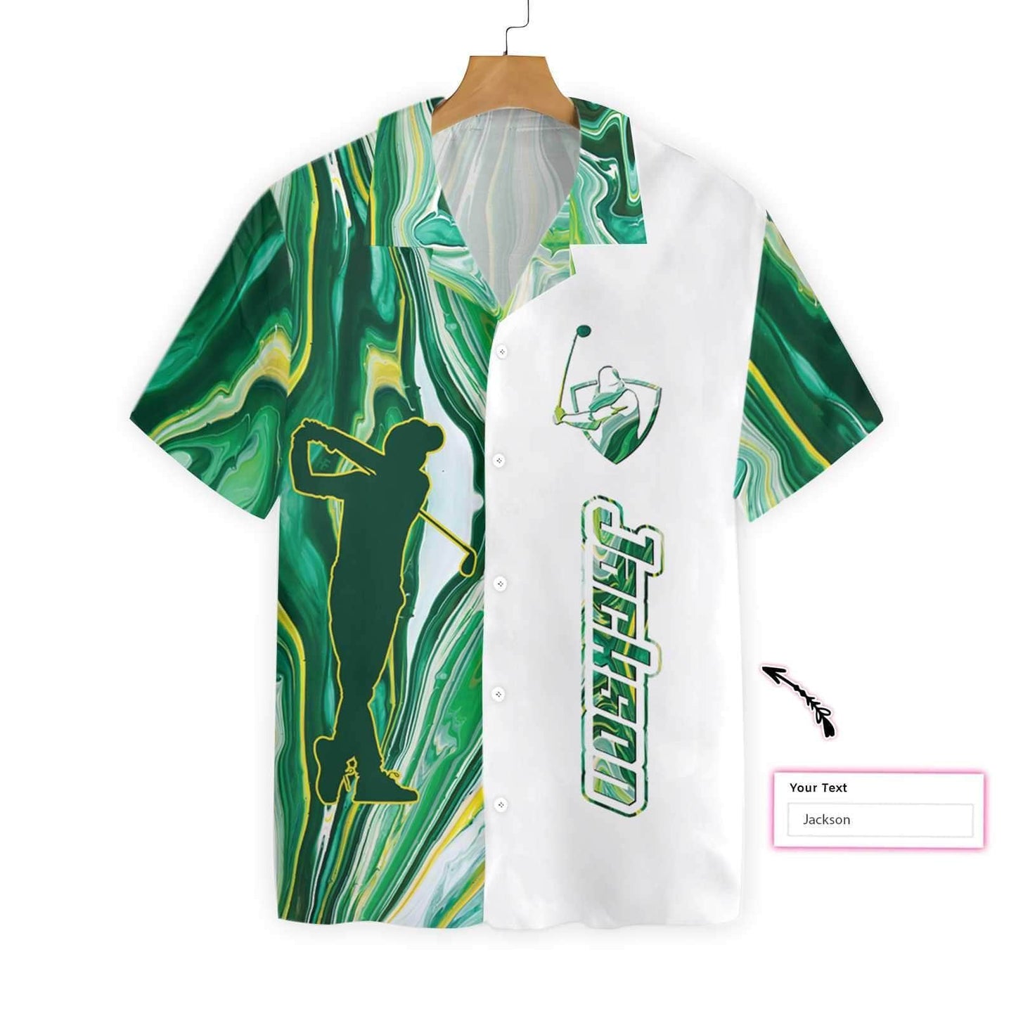 Personalized Green Fluid Art Golf Hawaiian Aloha Shirts Custom Name #DH