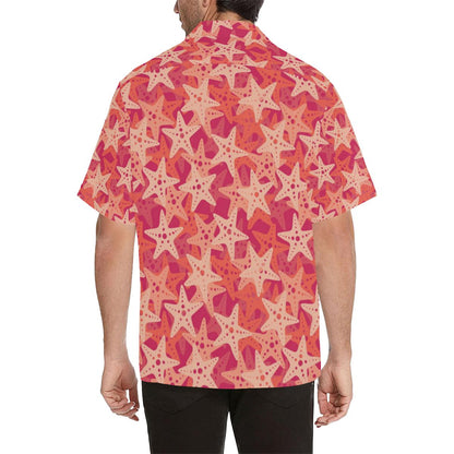 Starfish Red Theme Pattern Mens All Over Print Hawaiian Shirt