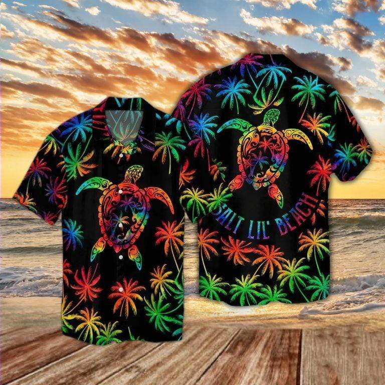 Hawaiian Aloha Shirts Colorful Turtle Salty Lil’ Beach