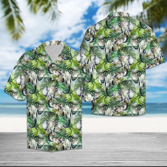 Elephant Tropical Palm Leaves Hawaiian Shirt | For Men & Women | Adult | HW5497