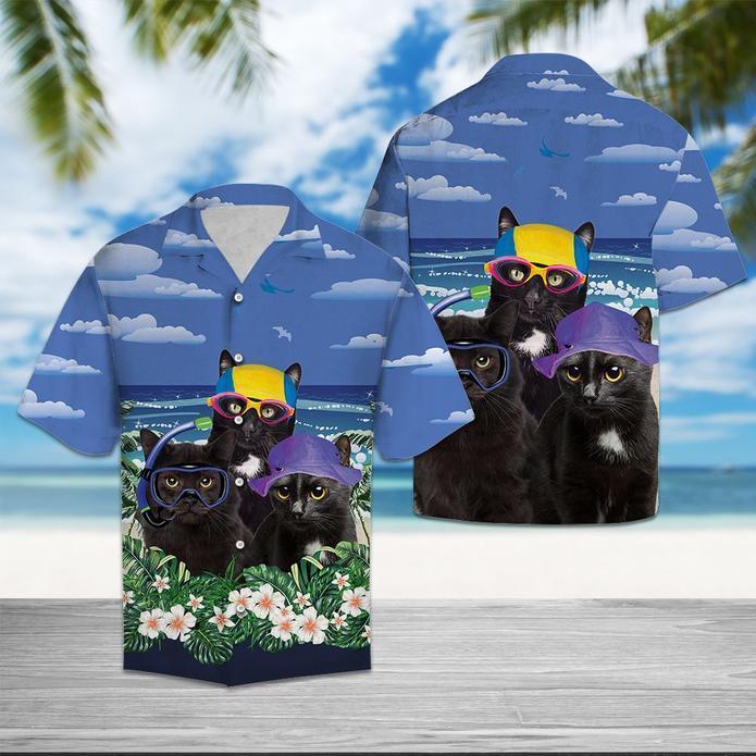 Black Cat Summer Beach Hawaiian Shirt | For Men & Women | Adult | HW5399