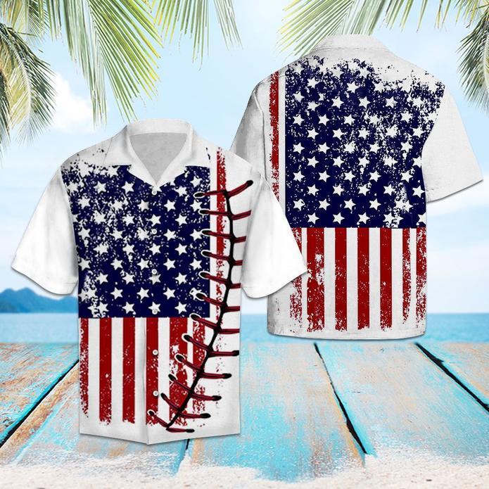 Baseball USA Flag Hawaiian Shirt | For Men & Women | Adult | HW5352