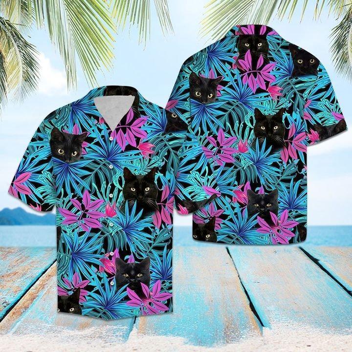 Black Cat Tropical Hawaiian Shirt