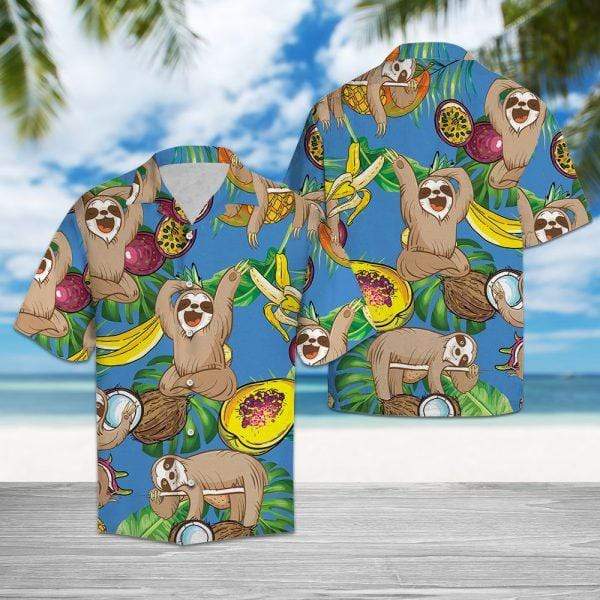 Funny Sloth With Fruits Tropical Hawaii Shirts Unique Beach Shirt Hawaiian