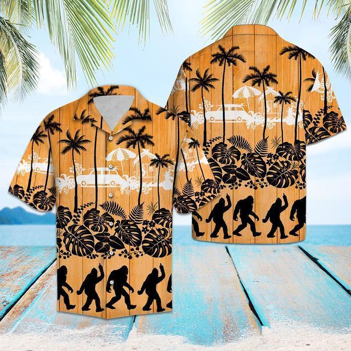 Bigfoot Palm Tree Camping Hawaiian Shirt