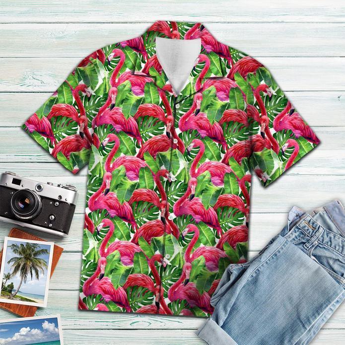 Pink Flamingo Leaf Tropical Hawaiian Shirt 131