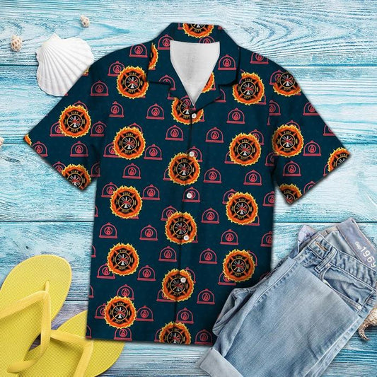 Proudly Firefighter Pattern Tropical Hawaiian Shirt 