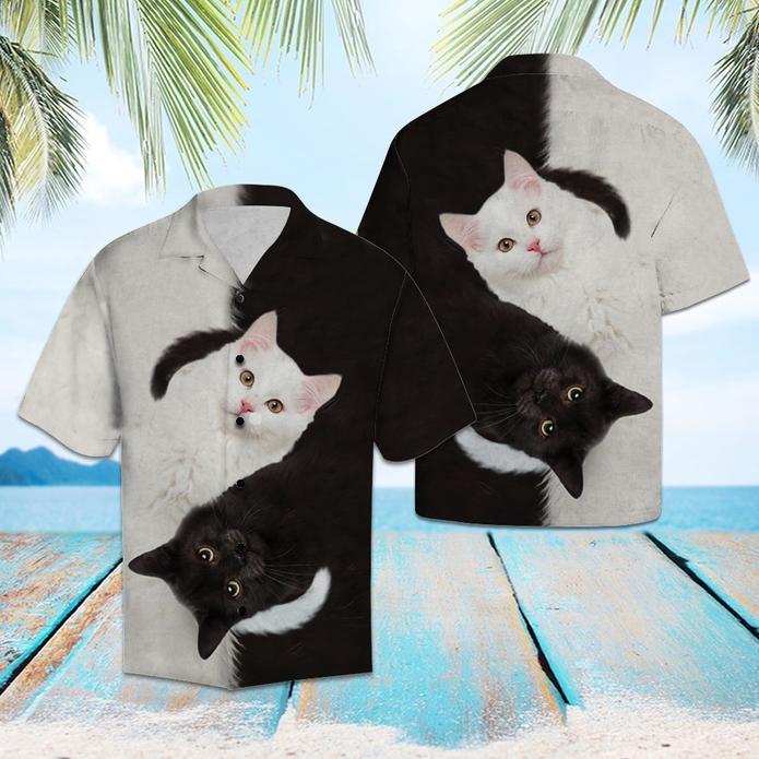 Amazing Black And White Cat Tropical Hawaiian Shirt 131