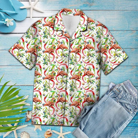 Hot Chili Peppers And Flamingo Tropical Hawaiian Shirt 