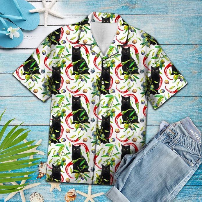 Hot Chili Peppers And Black Cat Tropical Hawaiian Shirt 131