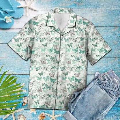 Vintage Green Butterflies Tropical Hawaiian Shirt 131