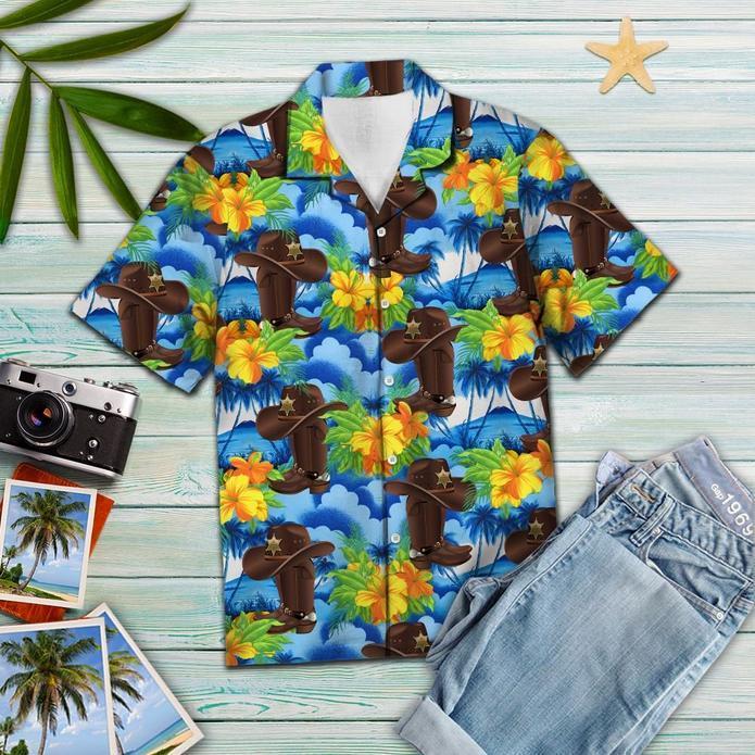 Vintage Cowboy Hibiscus Tropical Hawaiian Shirt 131