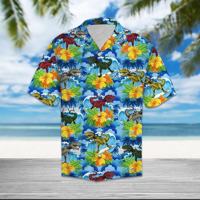 Vintage Dinosaur Hibiscus Tropical Hawaiian Shirt 131