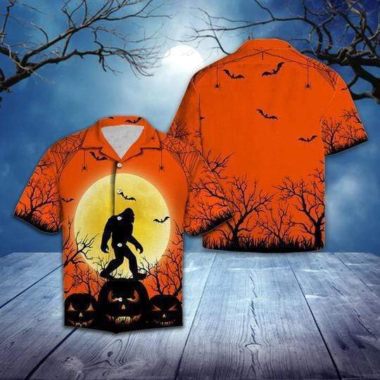 Bigfoot Under The Moon Halloween Night Hawaiian Aloha Shirts