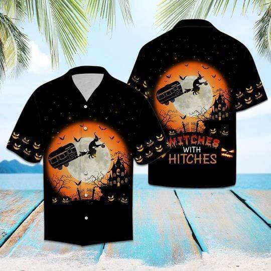 Witches with Hitches Halloween Hawaiian Aloha Shirts