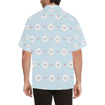 White Cute Pomeranian Pattern Mens All Over Print Hawaiian Shirt