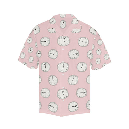 Clock Pattern Pink Blackground Mens All Over Print Hawaiian Shirt