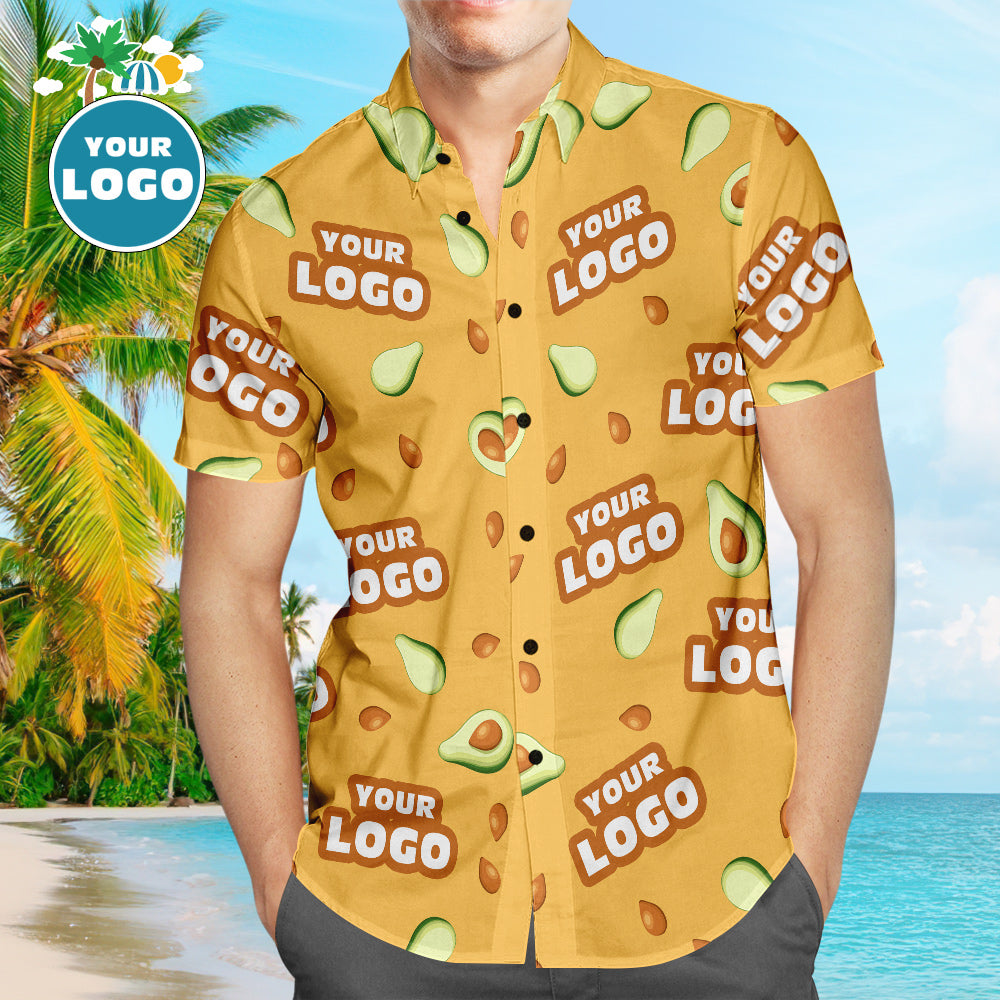 Custom Logo Hawaiian Shirts Avocado Personalised Aloha Beach Shirt For Men