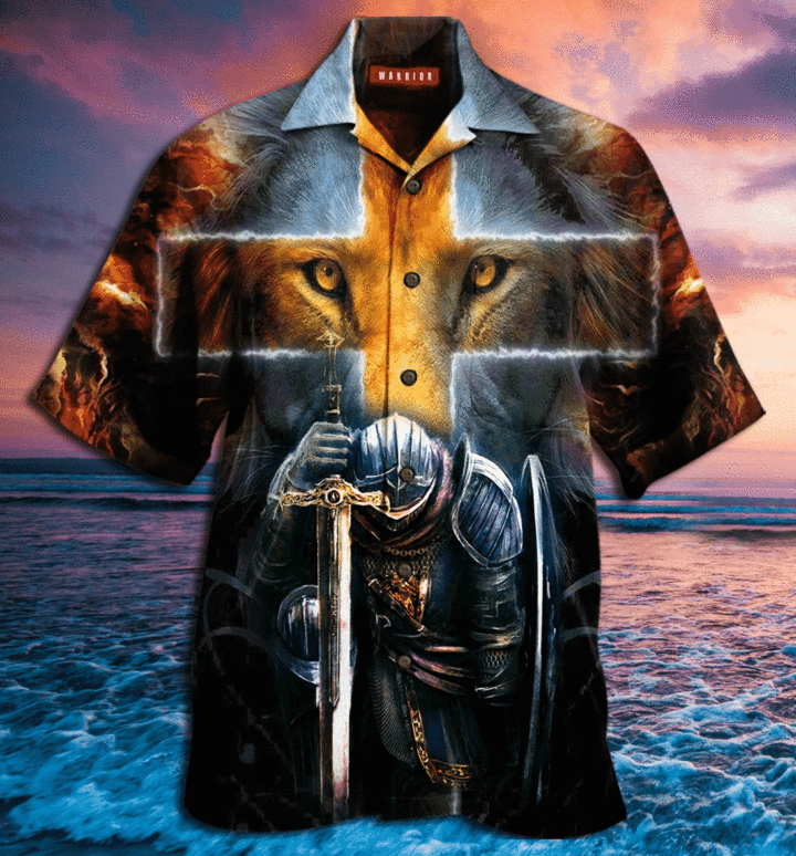 Warrior of Christ Lion Cross Hawaiian Shirt | For Men & Women | Adult | HW3275