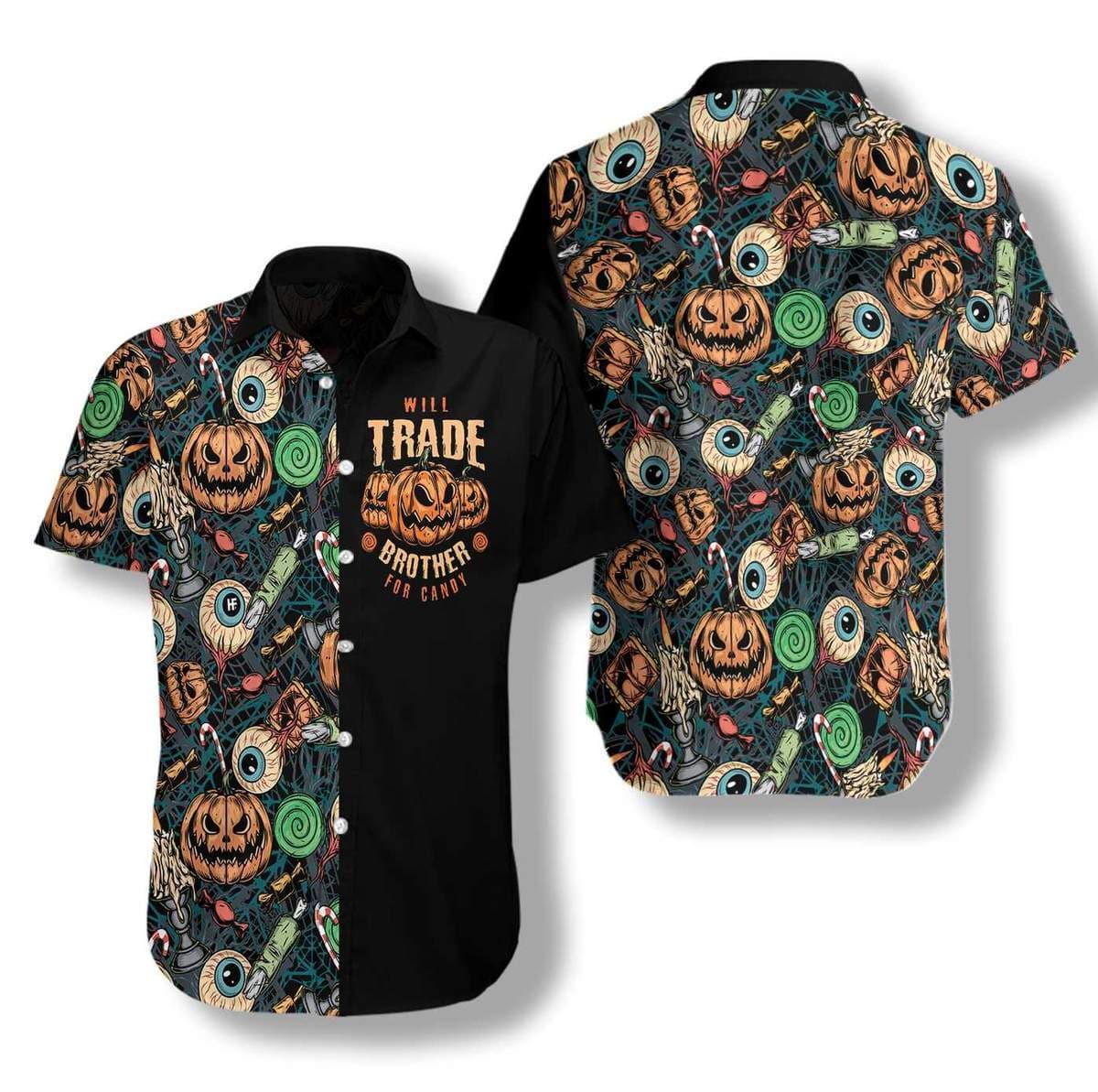 Hawaiian Aloha Shirts Halloween Scary Pumpkin