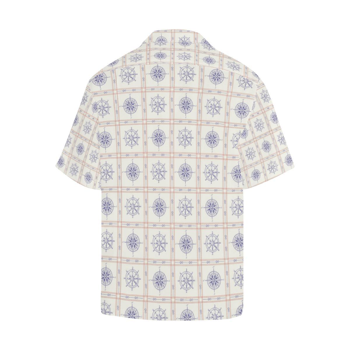Nautical Steering Wheel Rudder Compass Pattern Mens All Over Print Hawaiian Shirt