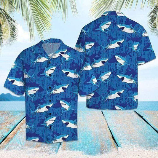 Funny Blue Shark Summer Vibe Tropical Hawaiian Aloha Shirts 