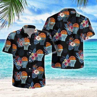 Colorful Basketball Flowers Tropical Hawaiian Aloha Shirts