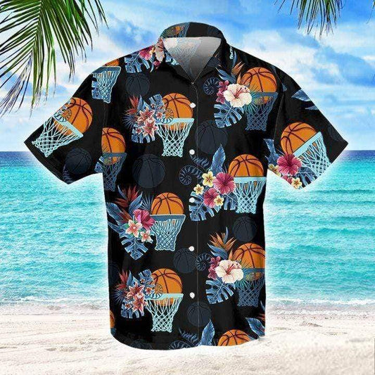 Colorful Basketball Flowers Tropical Hawaiian Aloha Shirts