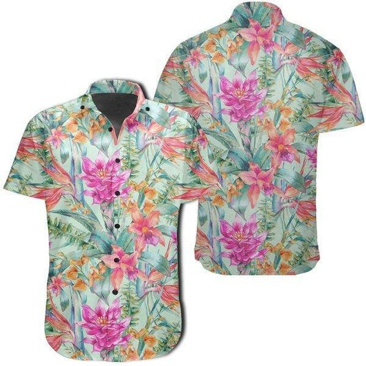 Watercolor Vintage Floral Tropical Bird Of Paradise Hawaiian Shirt