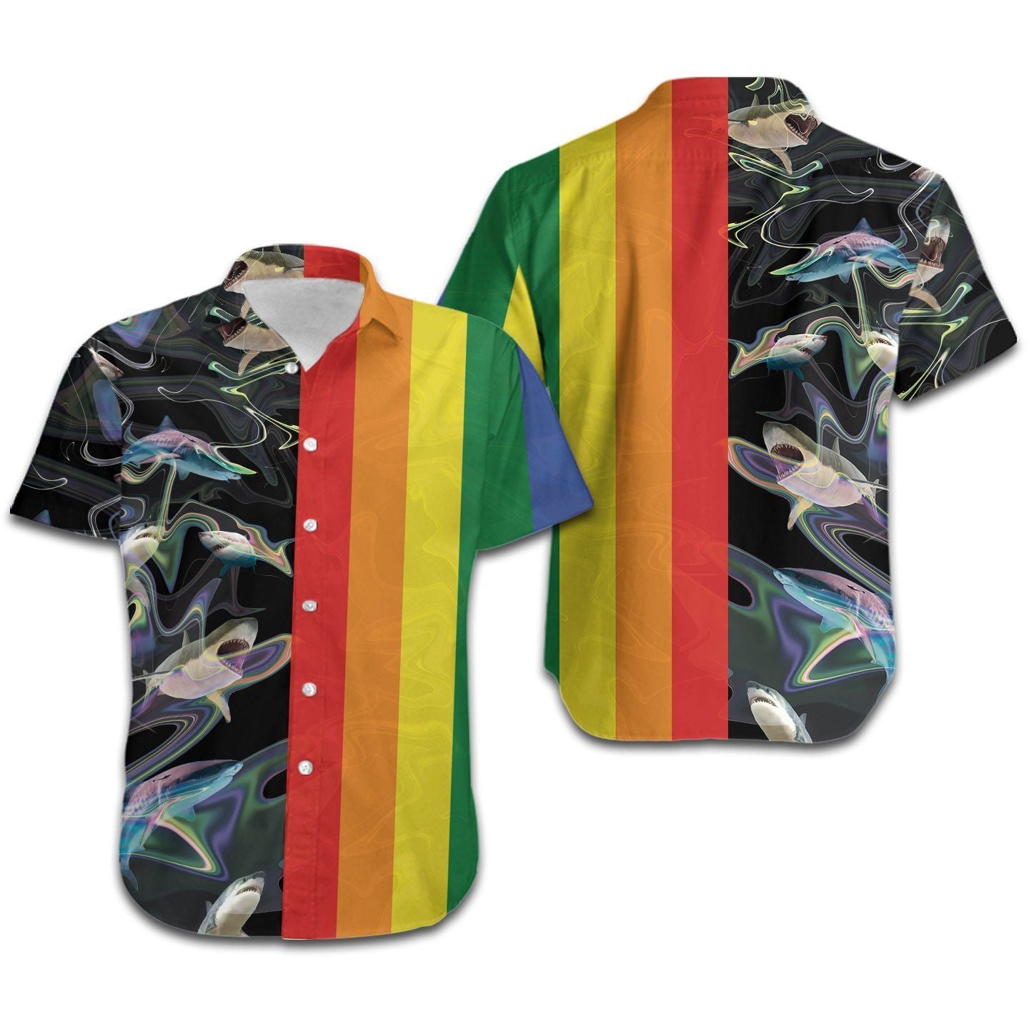 LGBT Rainbow Sharks Men Hawaiian Shirt, Summer Shirt, Beach Shirts For LGBTQ Community In Daily Life