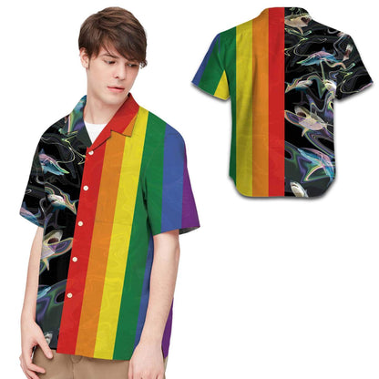 LGBT Rainbow Sharks Men Hawaiian Shirt, Summer Shirt, Beach Shirts For LGBTQ Community In Daily Life