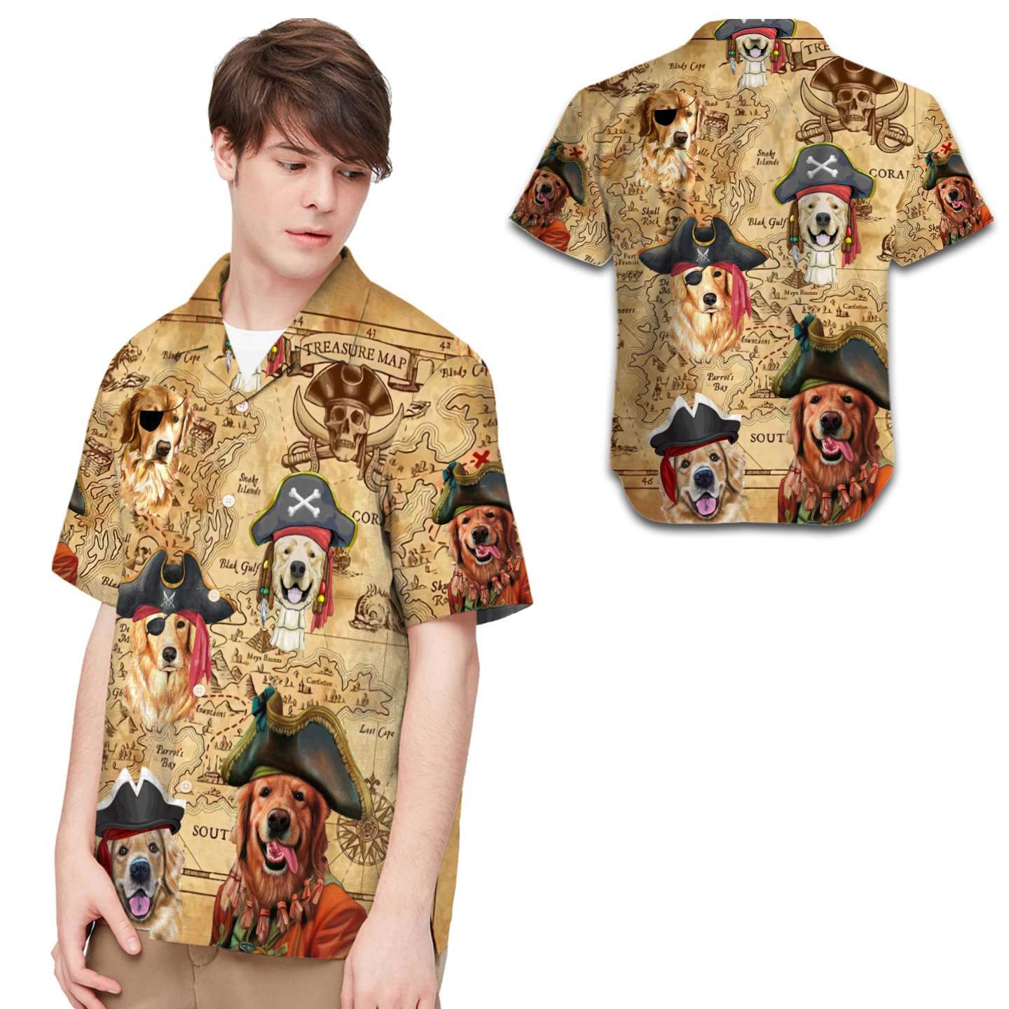 Pirate Golden Retriever Men Hawaiian Shirt, Summer Shirt, Beach Shirts For Dog Lovers